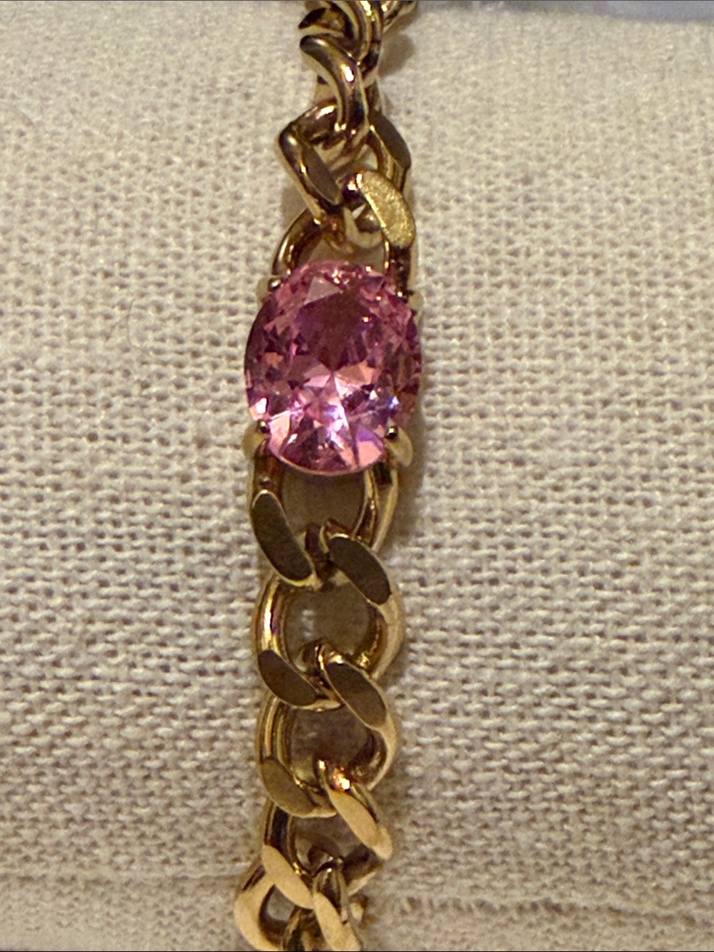 18k Gold plated stainless steel Chain Bracelet with Pink Stone Accent